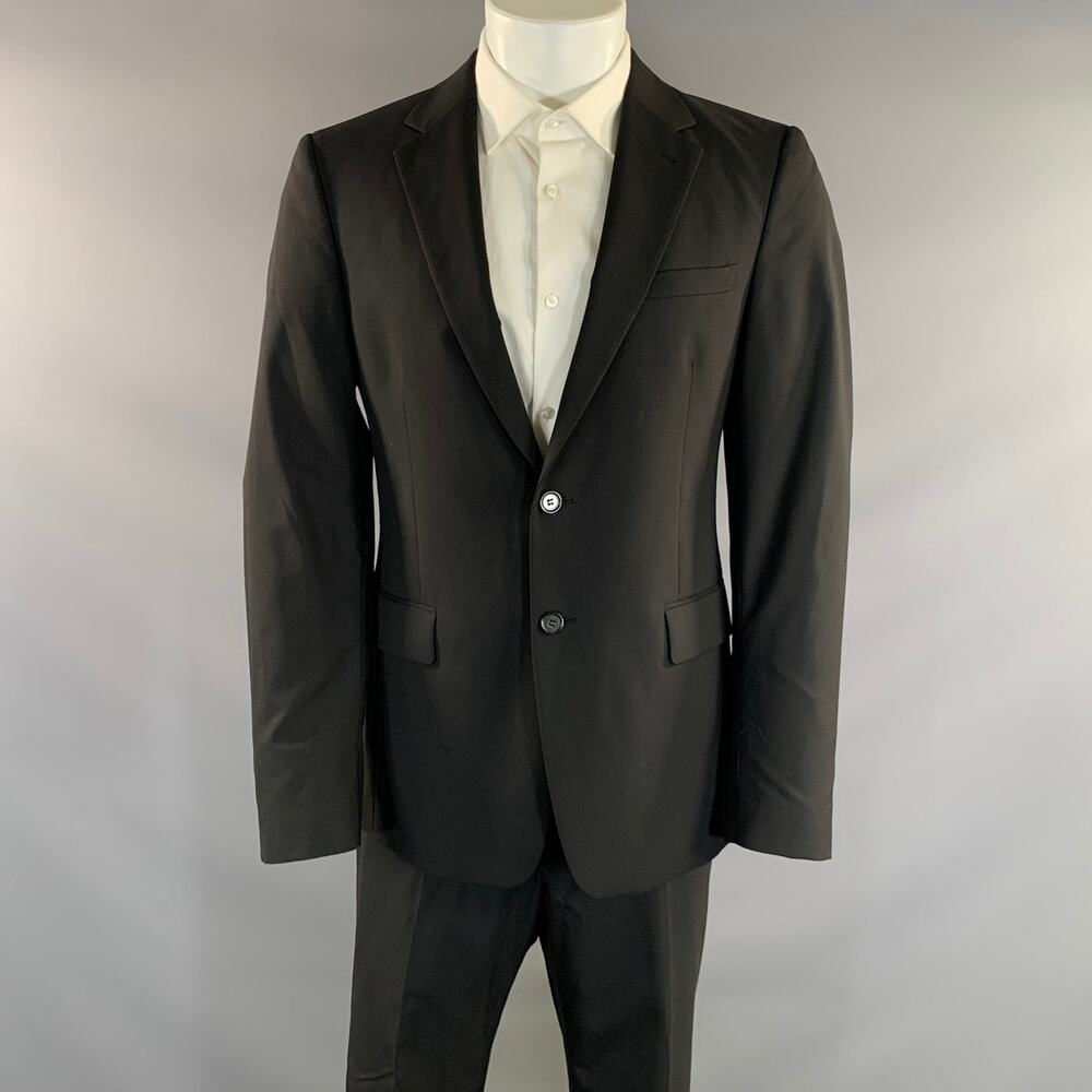 PRADA Chest Size 40 Black Wool Notch Lapel 35 31 Suit